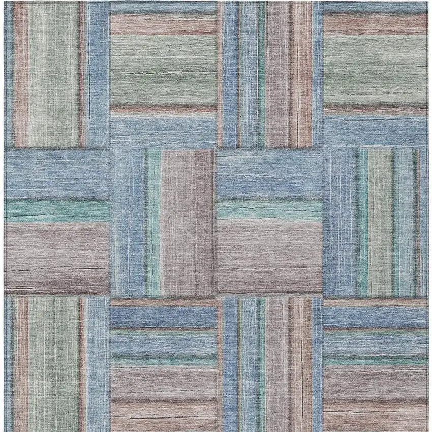 Denim Blue Coral And Gray Geometric Washable Indoor Outdoor Area Rug Photo 7