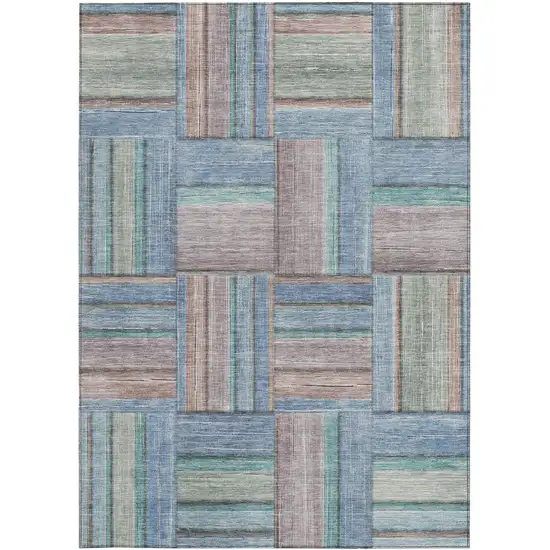Denim Blue Coral And Gray Geometric Washable Indoor Outdoor Area Rug Photo 2