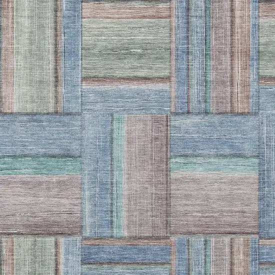 Denim Blue Coral And Gray Geometric Washable Indoor Outdoor Area Rug Photo 7