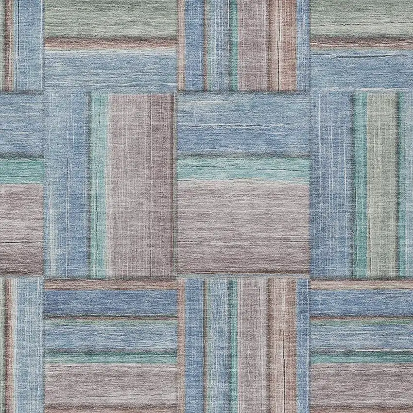 Denim Blue Coral And Gray Geometric Washable Indoor Outdoor Area Rug Photo 8