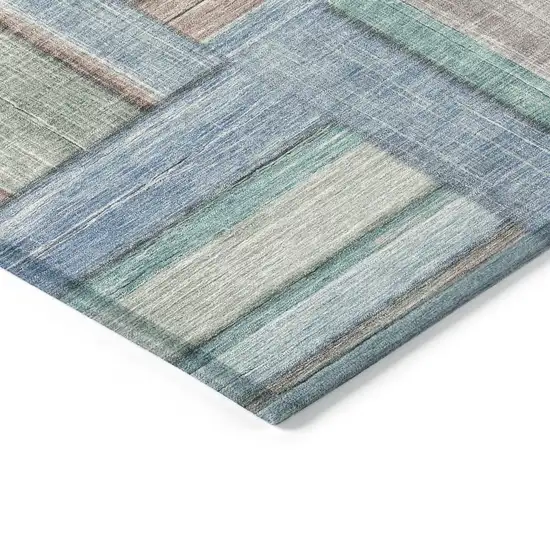 Denim Blue Coral And Gray Geometric Washable Indoor Outdoor Area Rug Photo 5