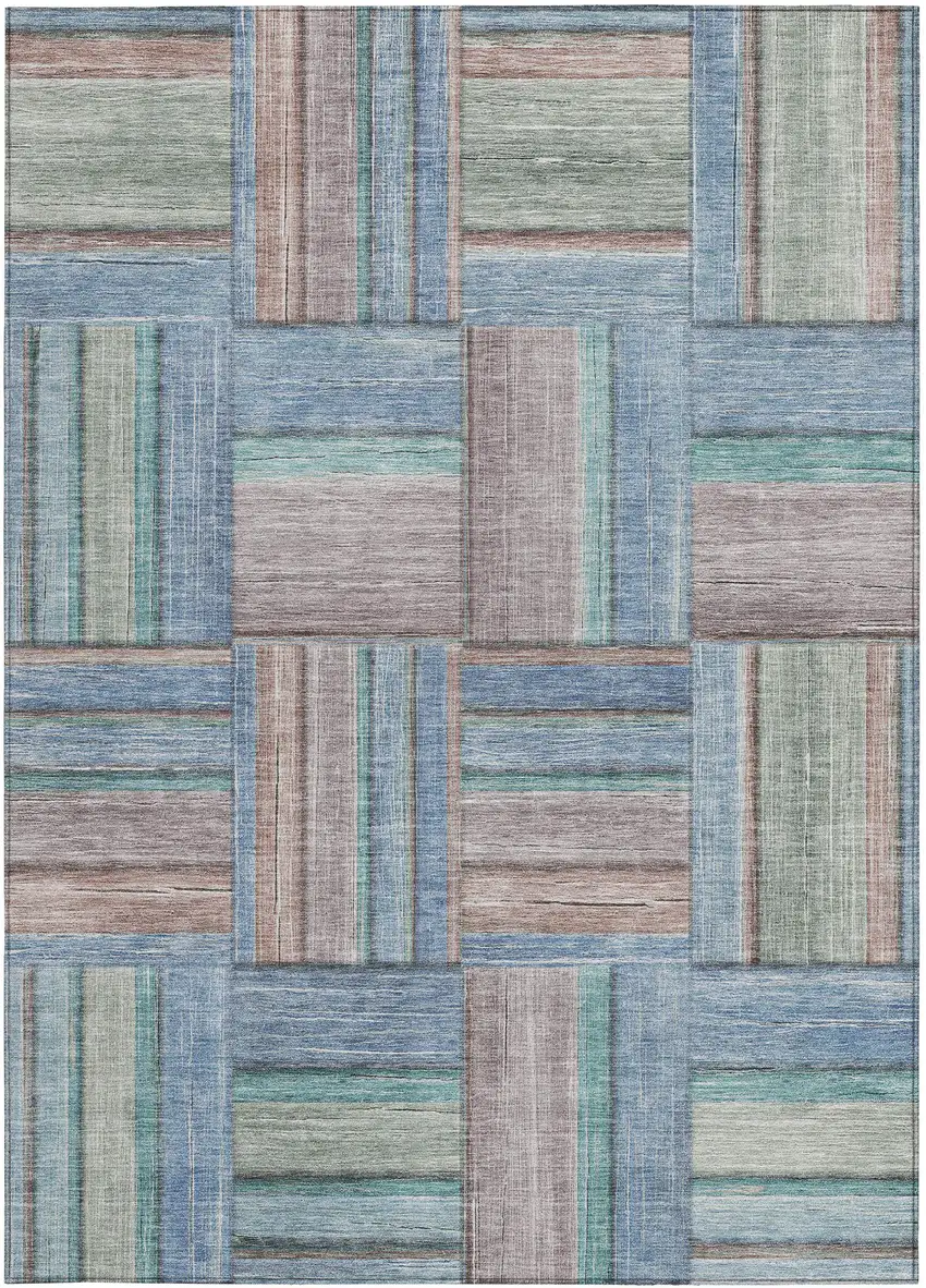 Denim Blue Coral And Gray Geometric Washable Indoor Outdoor Area Rug Photo 2