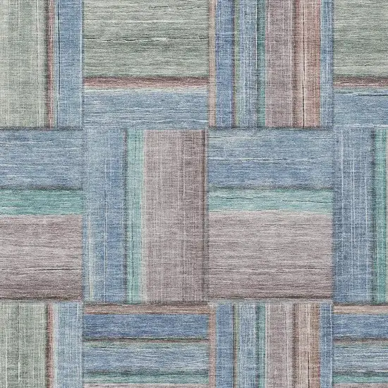 Denim Blue Coral And Gray Geometric Washable Indoor Outdoor Area Rug Photo 8