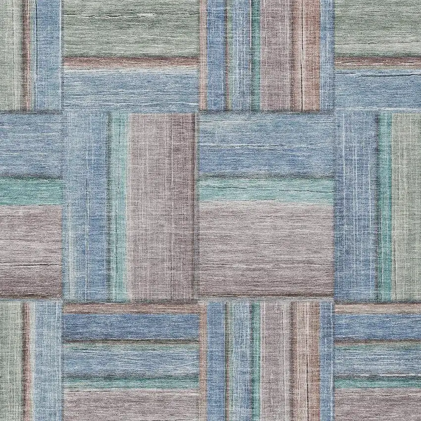 Denim Blue Coral And Gray Geometric Washable Indoor Outdoor Area Rug Photo 8