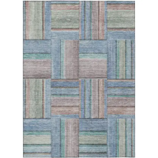 Denim Blue Coral And Gray Geometric Washable Indoor Outdoor Area Rug Photo 2