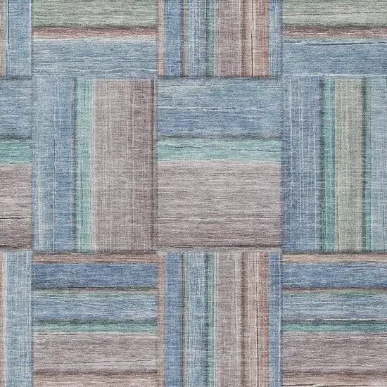 Denim Blue Coral And Gray Geometric Washable Indoor Outdoor Area Rug Photo 7