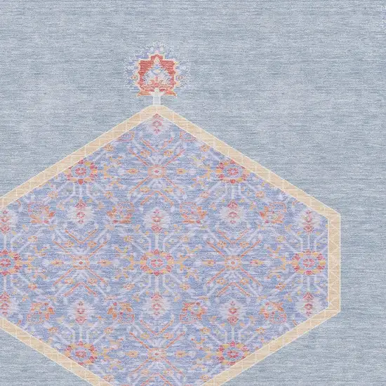 Denim Blue Coral And Wheat Oriental Washable Area Rug With UV Protection Photo 2