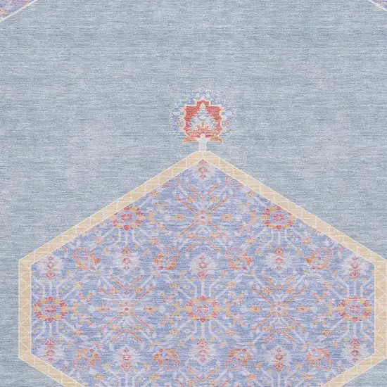 Denim Blue Coral And Wheat Oriental Washable Area Rug With UV Protection Photo 2