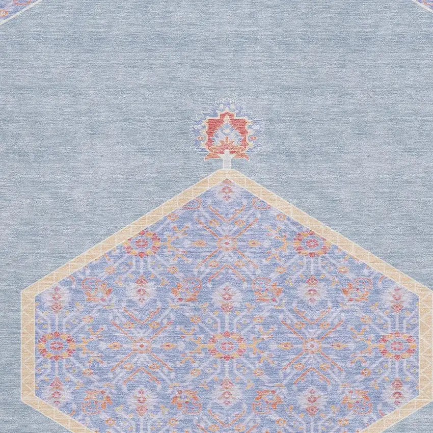 Denim Blue Coral And Wheat Oriental Washable Area Rug With UV Protection Photo 2