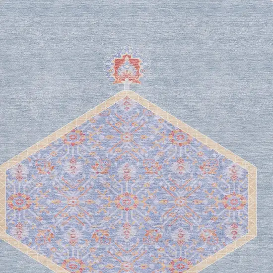 Denim Blue Coral And Wheat Oriental Washable Area Rug With UV Protection Photo 2