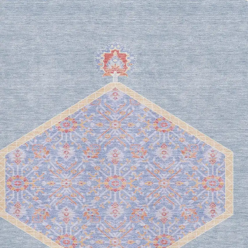 Denim Blue Coral And Wheat Oriental Washable Area Rug With UV Protection Photo 2