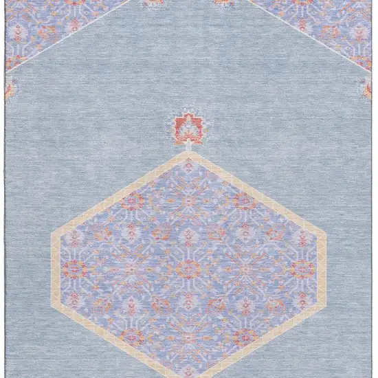 Denim Blue Coral And Wheat Oriental Washable Area Rug With UV Protection Photo 3