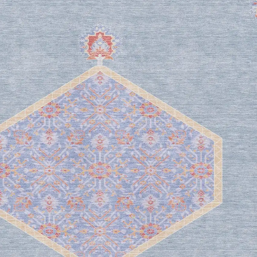 Denim Blue Coral And Wheat Oriental Washable Area Rug With UV Protection Photo 2