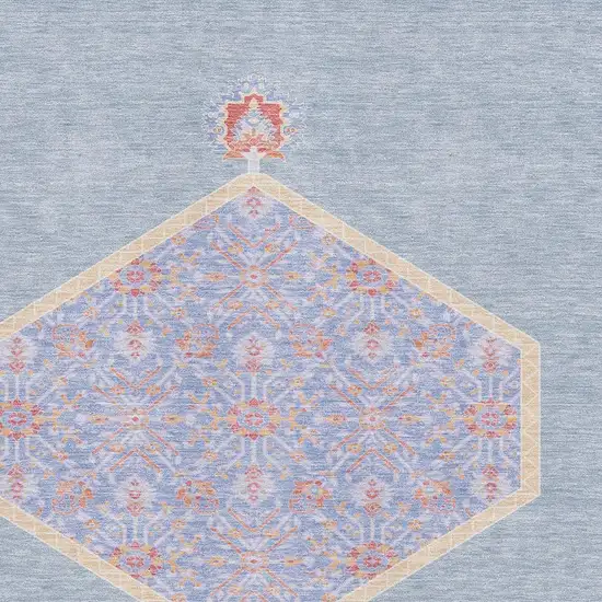 Denim Blue Coral And Wheat Oriental Washable Area Rug With UV Protection Photo 2