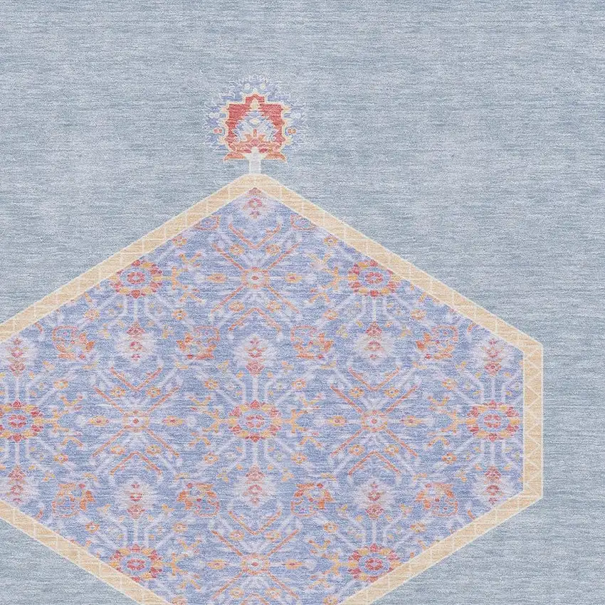 Denim Blue Coral And Wheat Oriental Washable Area Rug With UV Protection Photo 2