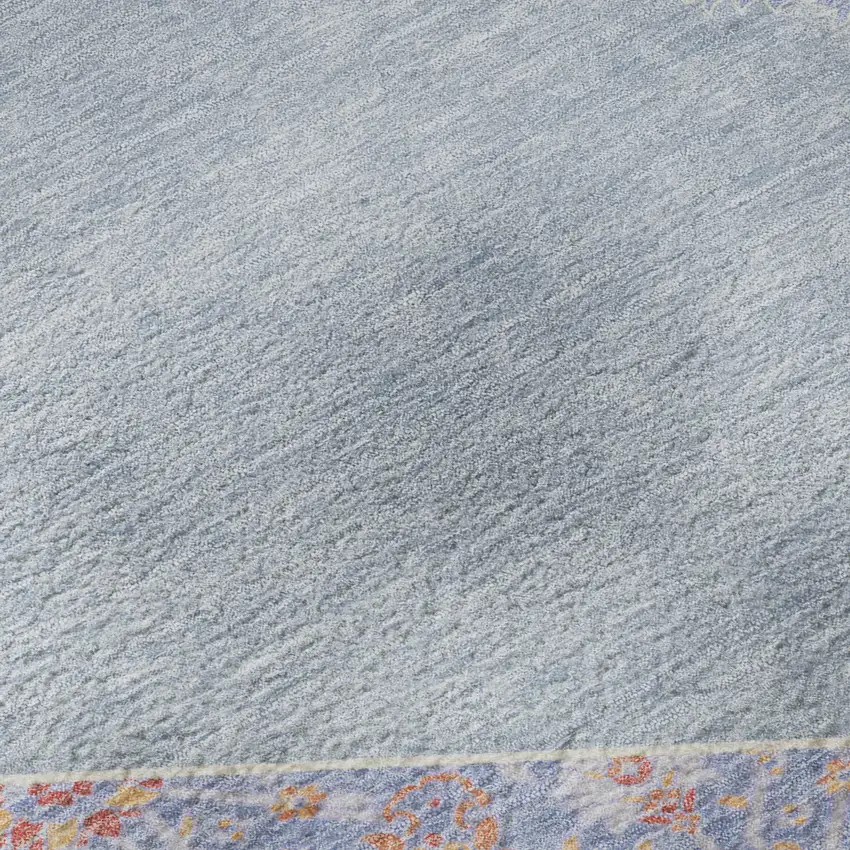 Denim Blue Coral And Wheat Oriental Washable Area Rug With UV Protection Photo 9