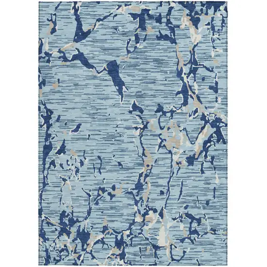 Denim Blue Dark Blue And Ivory Striped Washable Indoor Outdoor Area Rug Photo 5