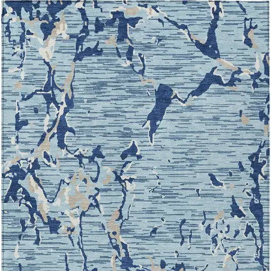 Denim Blue Dark Blue And Ivory Striped Washable Indoor Outdoor Area Rug Photo 6