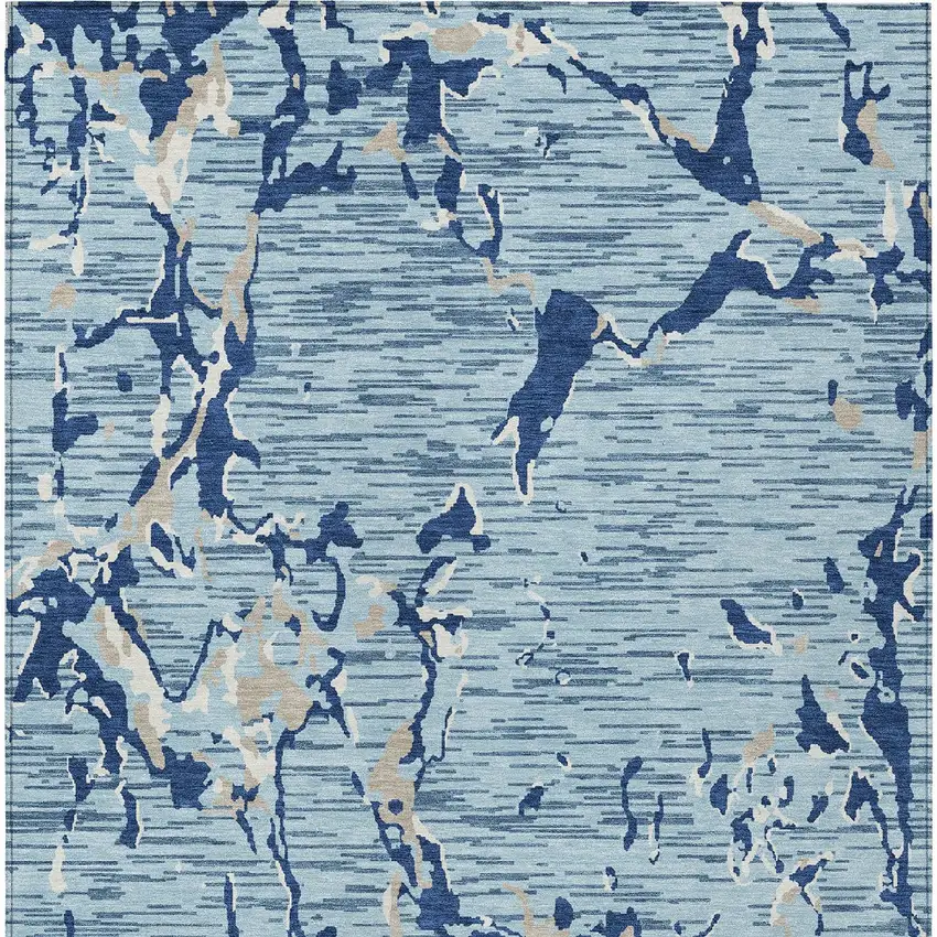 Denim Blue Dark Blue And Ivory Striped Washable Indoor Outdoor Area Rug Photo 6