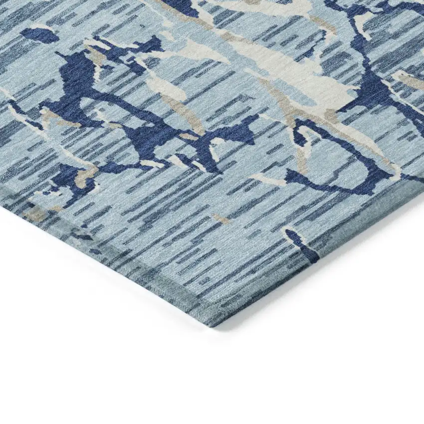 Denim Blue Dark Blue And Ivory Striped Washable Indoor Outdoor Area Rug Photo 3