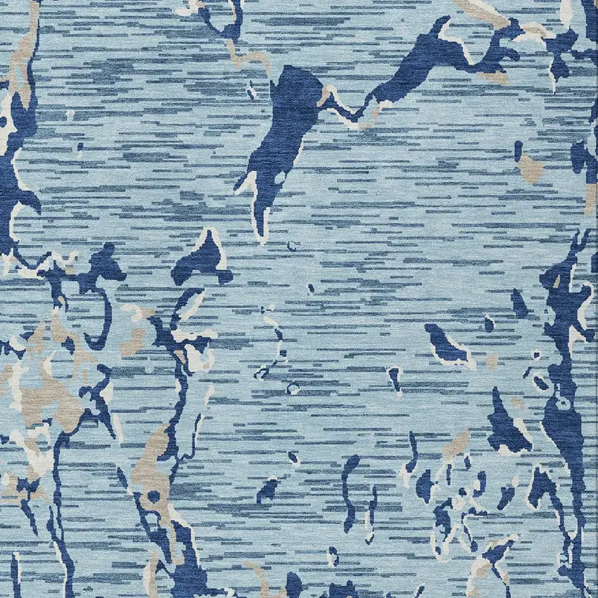 Denim Blue Dark Blue And Ivory Striped Washable Indoor Outdoor Area Rug Photo 5