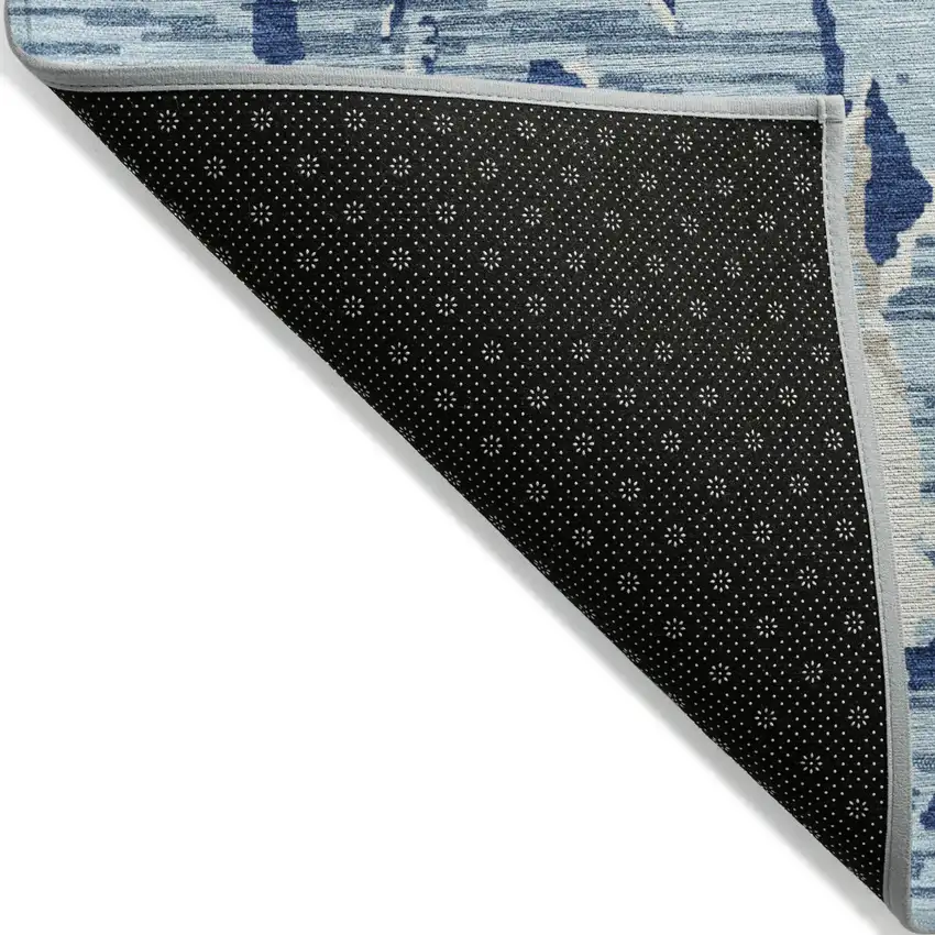 Denim Blue Dark Blue And Ivory Striped Washable Indoor Outdoor Area Rug Photo 4