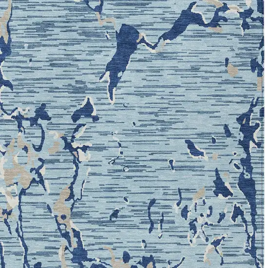 Denim Blue Dark Blue And Ivory Striped Washable Indoor Outdoor Area Rug Photo 5