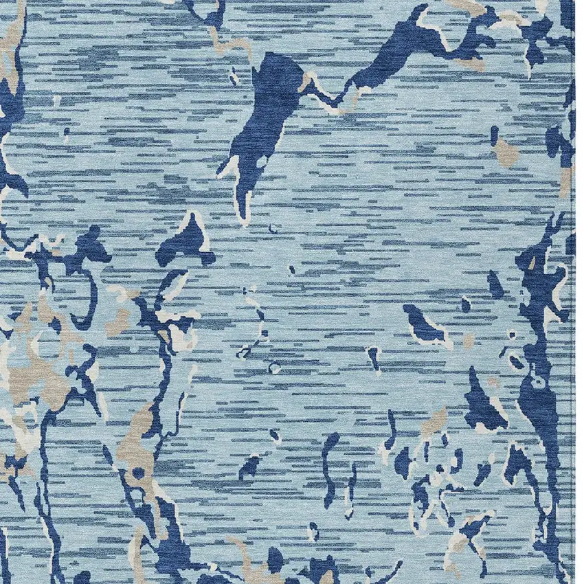 Denim Blue Dark Blue And Ivory Striped Washable Indoor Outdoor Area Rug Photo 5