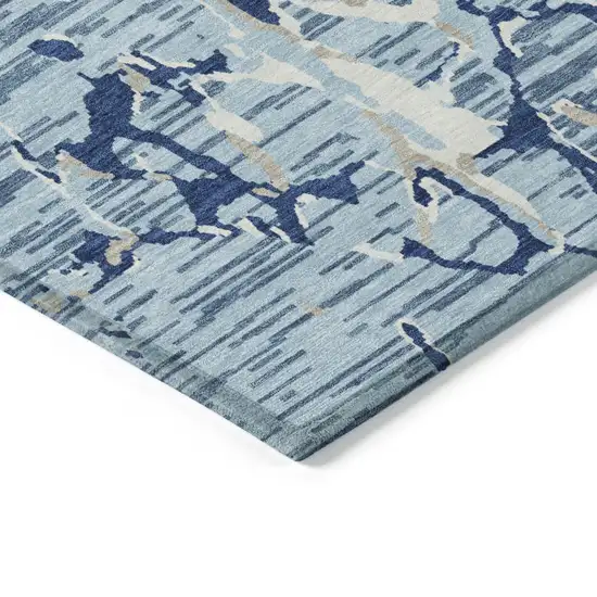 Denim Blue Dark Blue And Ivory Striped Washable Indoor Outdoor Area Rug Photo 3
