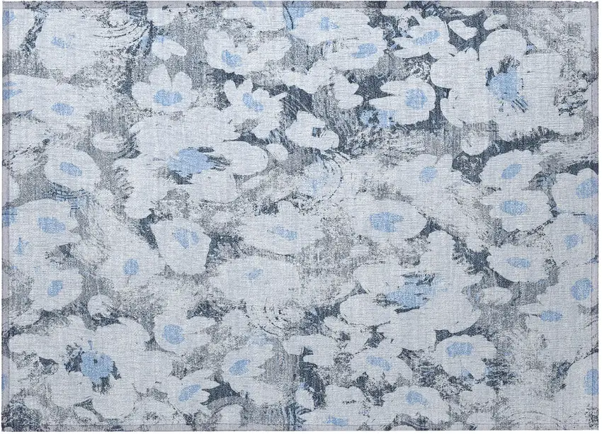 Denim Blue Floral Washable Non Skid Indoor Outdoor Area Rug Photo 6