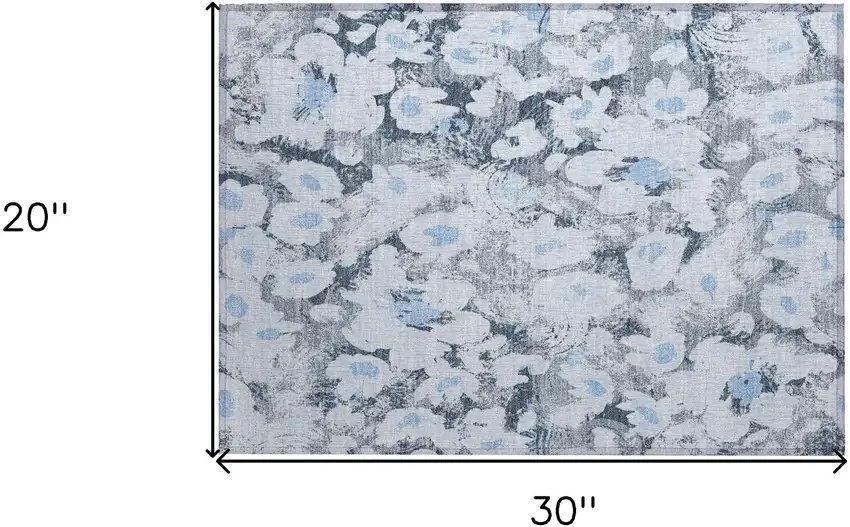 Denim Blue Floral Washable Non Skid Indoor Outdoor Area Rug Photo 3
