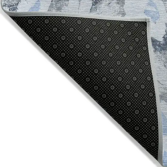 Denim Blue Floral Washable Non Skid Indoor Outdoor Area Rug Photo 6