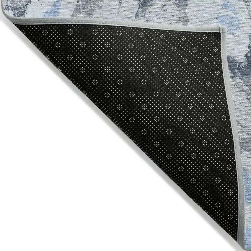 Denim Blue Floral Washable Non Skid Indoor Outdoor Area Rug Photo 6