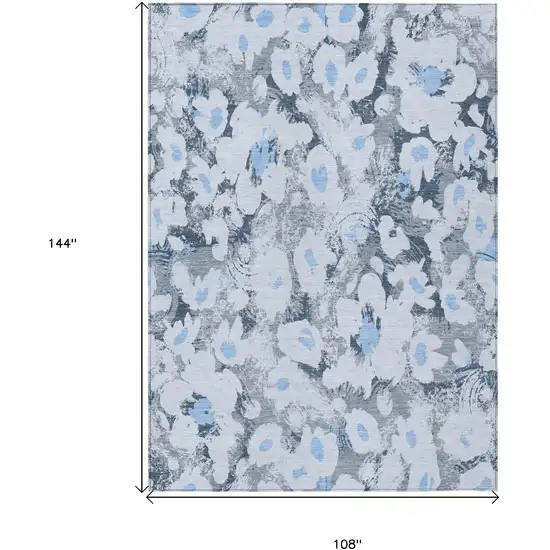 Denim Blue Floral Washable Non Skid Indoor Outdoor Area Rug Photo 7