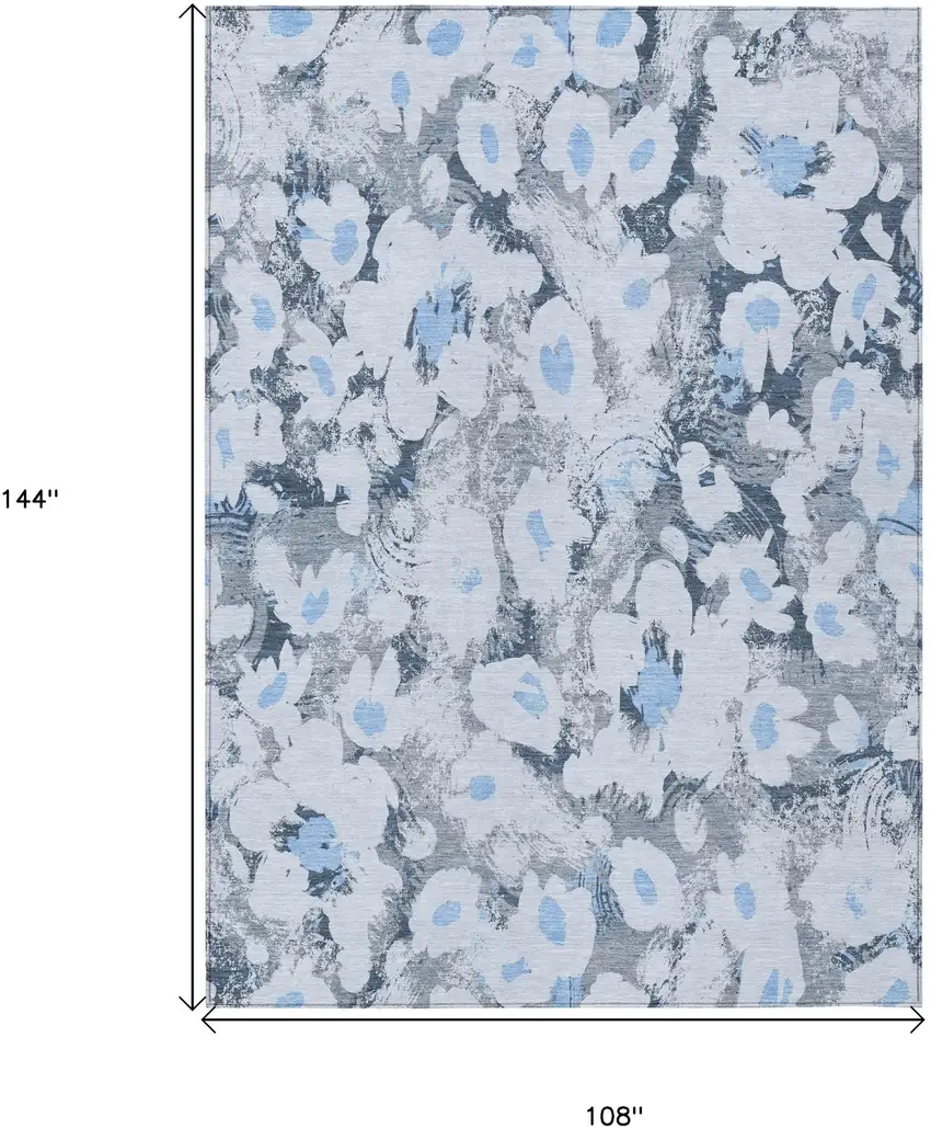 Denim Blue Floral Washable Non Skid Indoor Outdoor Area Rug Photo 3