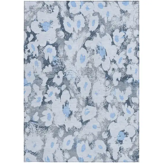 Denim Blue Floral Washable Non Skid Indoor Outdoor Area Rug Photo 4