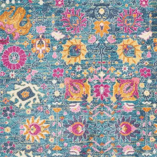 Blue And Orange Floral Distressed Area Rug Photo 3