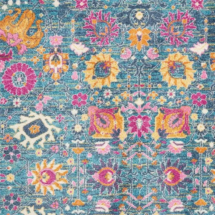 Blue And Orange Floral Distressed Area Rug Photo 3