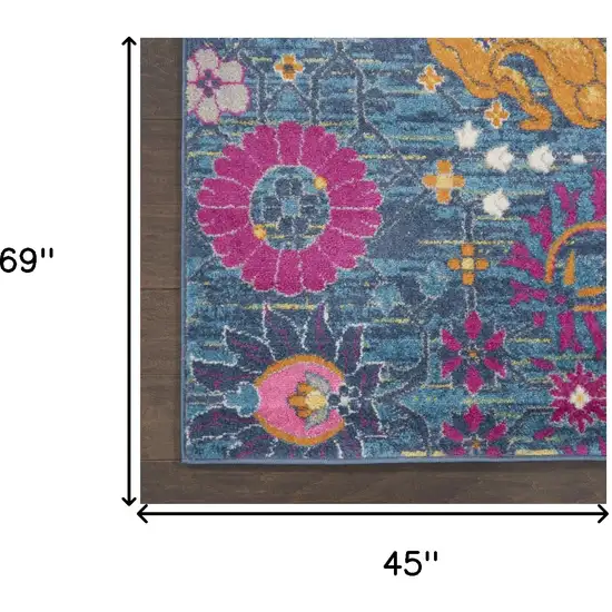 Blue And Orange Floral Distressed Area Rug Photo 9