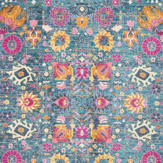 Blue And Orange Floral Distressed Area Rug Photo 3