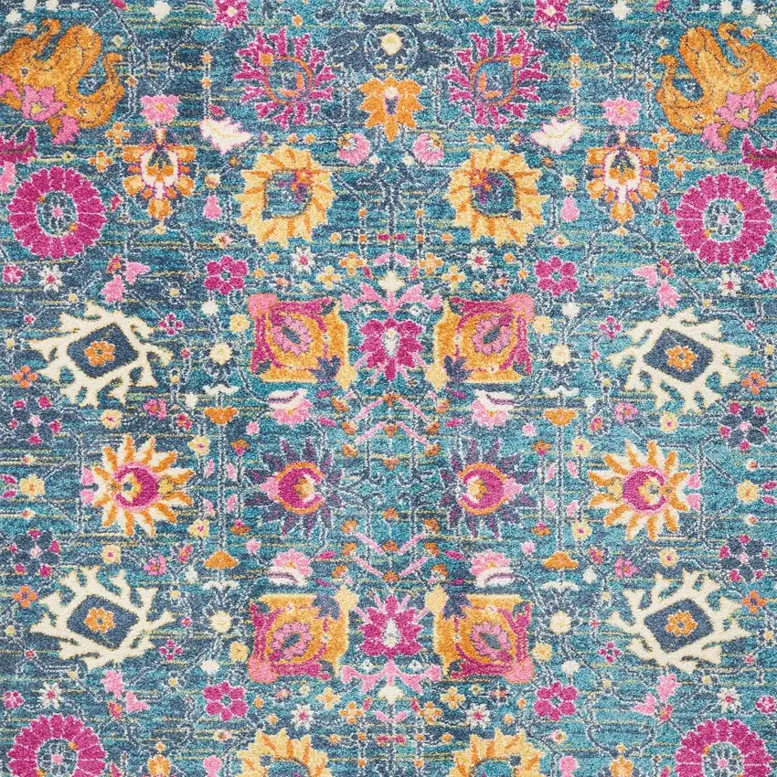 Blue And Orange Floral Distressed Area Rug Photo 3