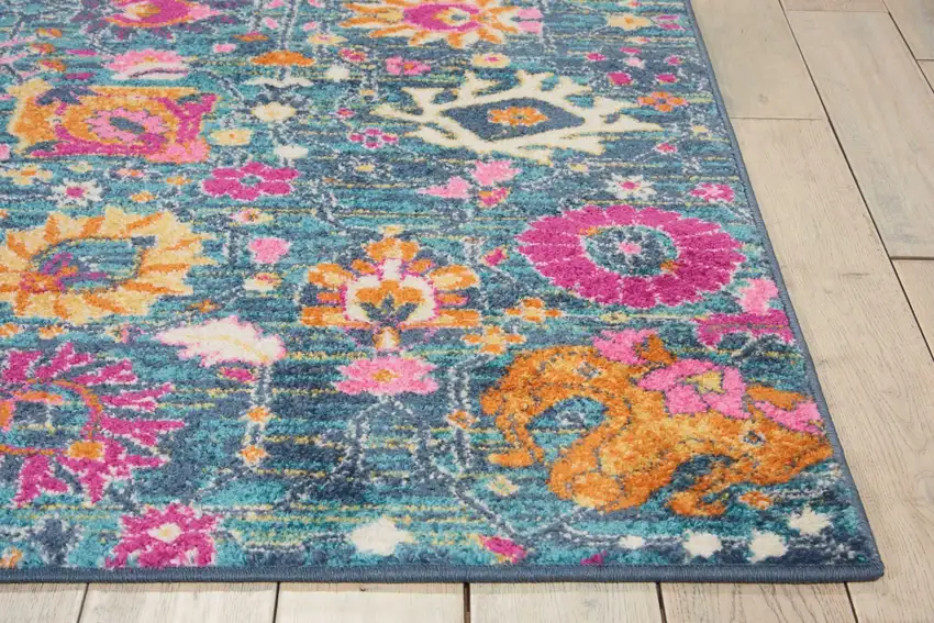 Denim Blue Florals Distressed Area Rug Photo 6