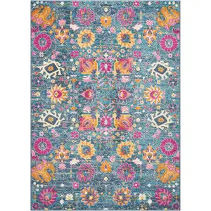 Photo of Denim Blue Florals Distressed Area Rug