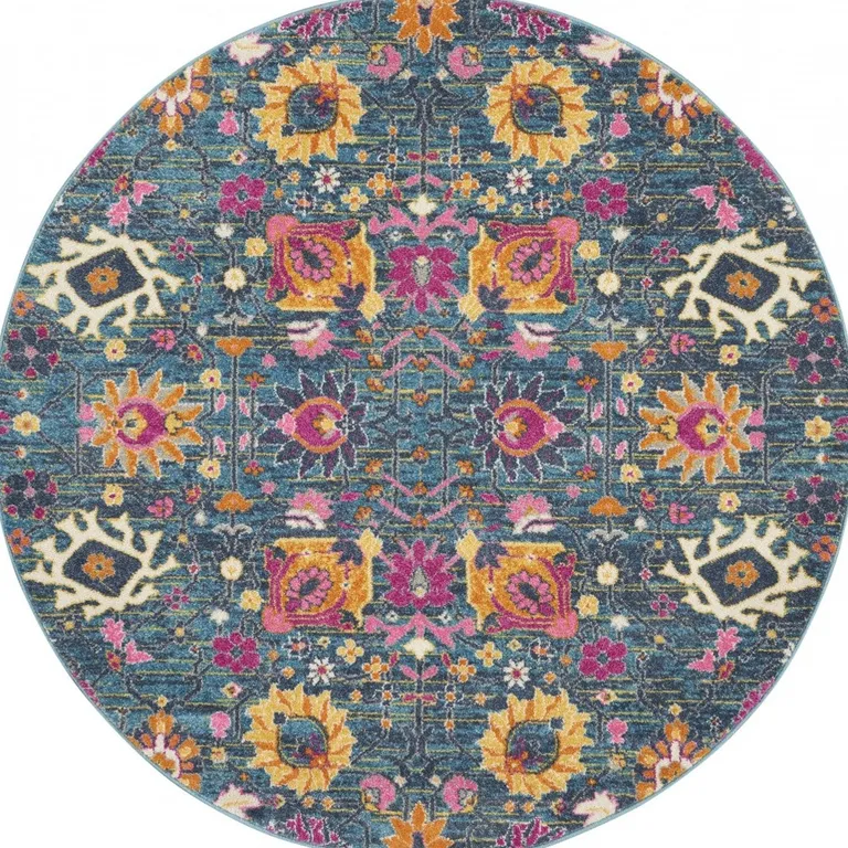 Denim Blue Florals Distressed Area Rug Photo 2