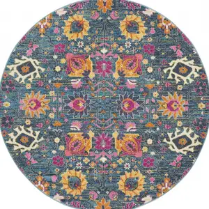 Photo of Denim Blue Florals Distressed Area Rug