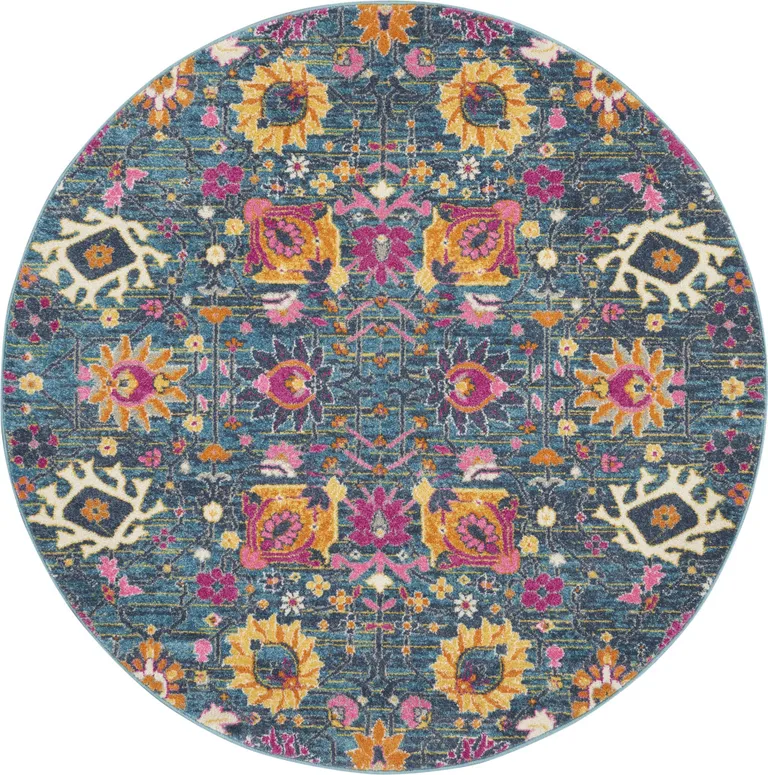 Denim Blue Florals Distressed Area Rug Photo 3