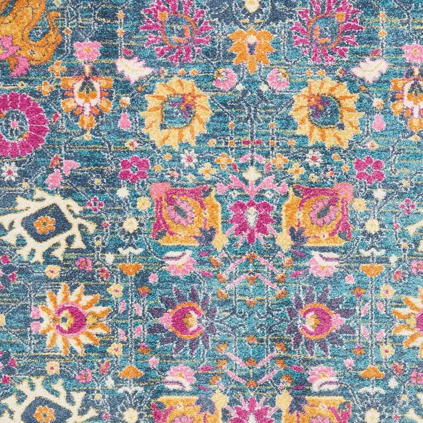 Blue And Orange Floral Distressed Area Rug Photo 6