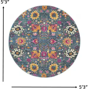 Photo of Denim Blue Florals Distressed Area Rug