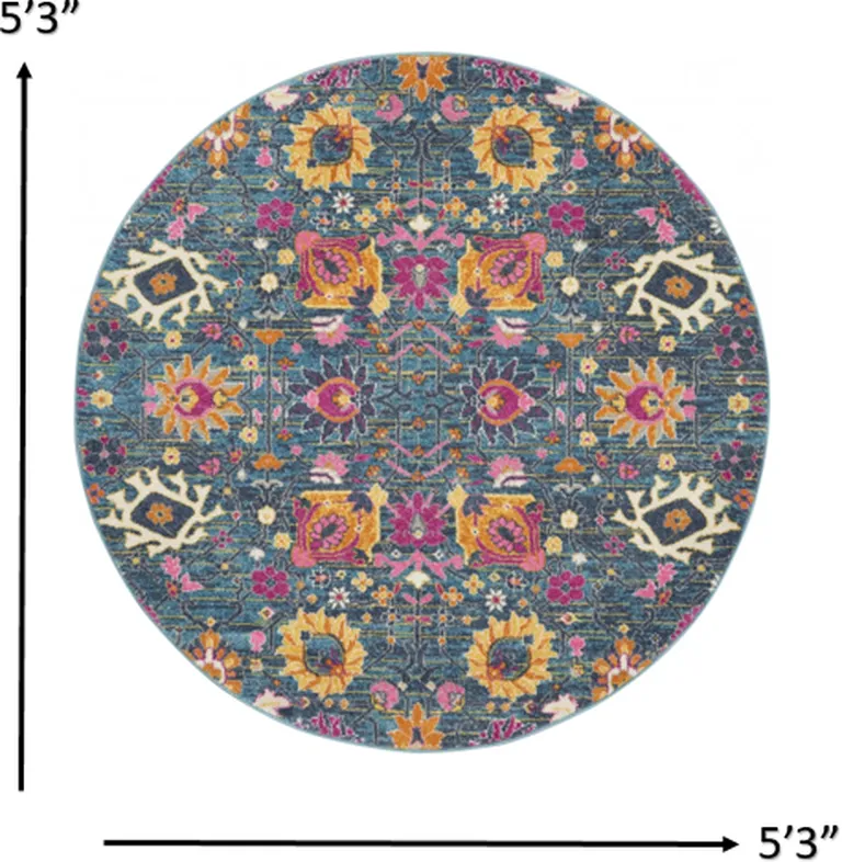 Denim Blue Florals Distressed Area Rug Photo 4