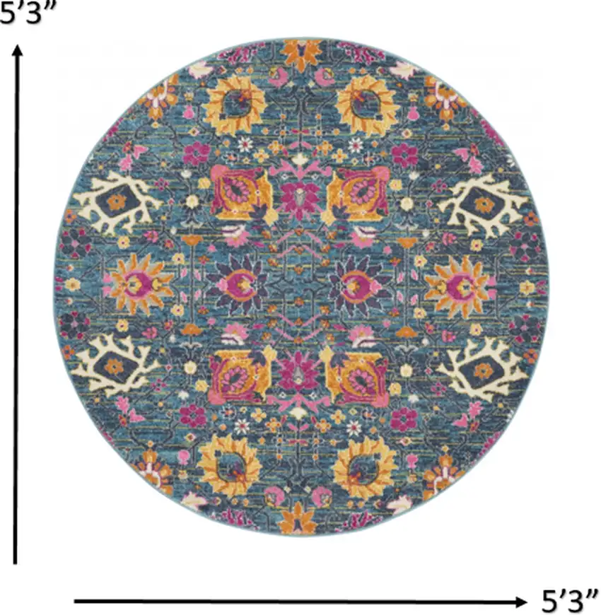 Denim Blue Florals Distressed Area Rug Photo 4